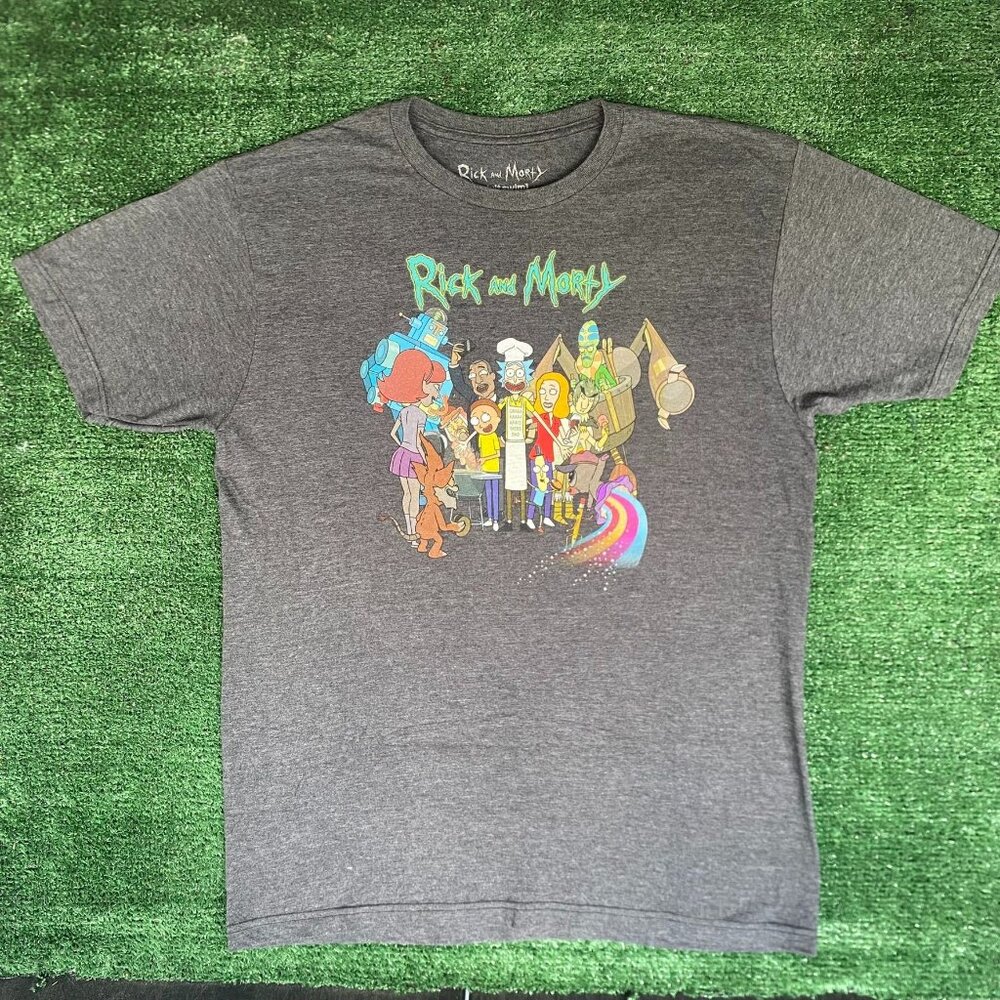 Adult Swim Rick & Morty Shirt Gray Characters Logo Tee